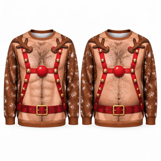 Hairy Chest Reindeer Sweatshirt – Funny Rudolph Christmas Costume 3D All Over Print Design