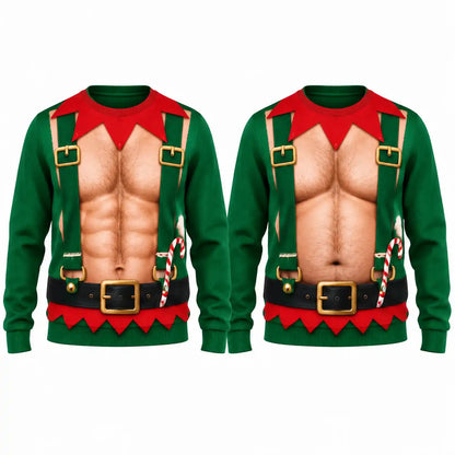 Hairy Chest Elf Sweatshirt – Funny Christmas Elf Costume 3D All Over Print Design