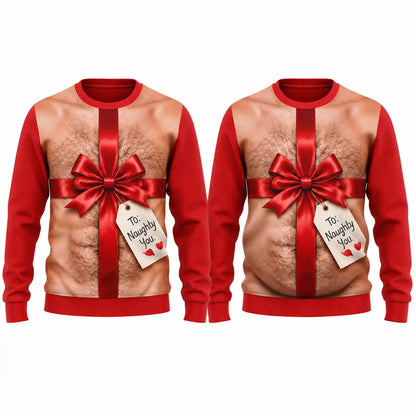 Hairy Chest Christmas Gift Sweatshirt – Funny Naughty Santa Graphic 3D All Over Print Design