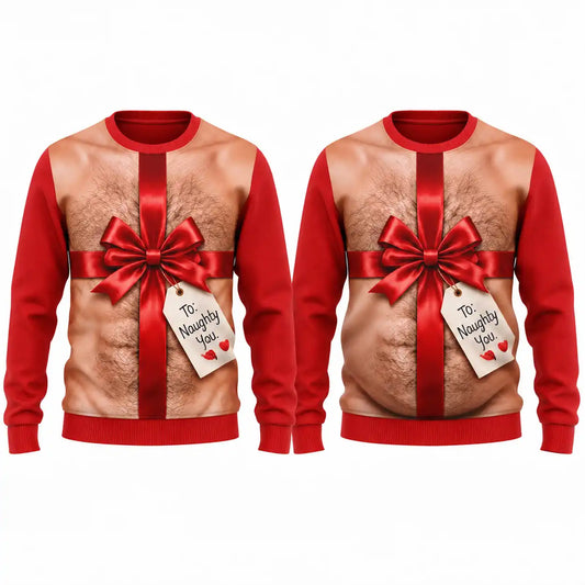 Hairy Chest Christmas Gift Sweatshirt – Funny Naughty Santa Graphic 3D All Over Print Design