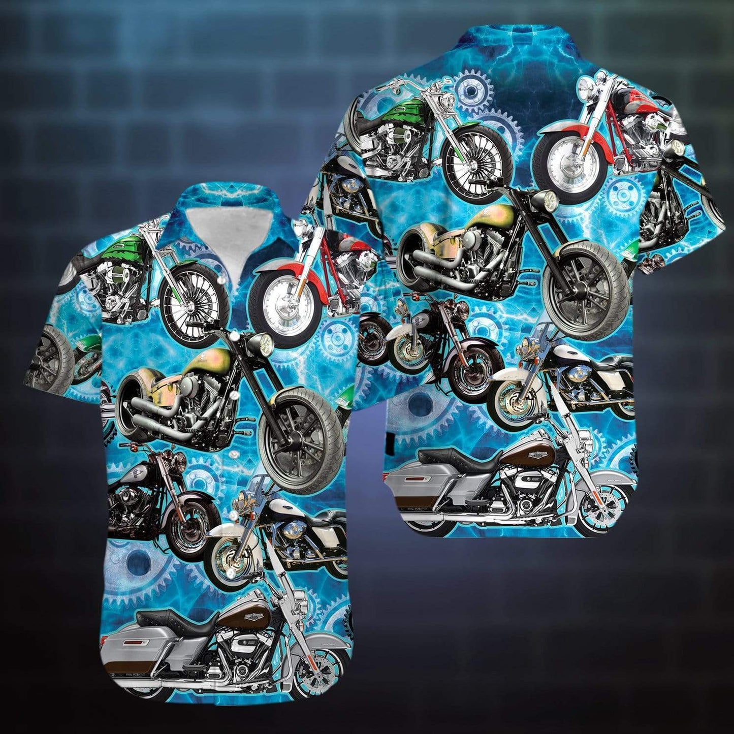 Motorcycles Blue Unisex Hawaiian Shirts