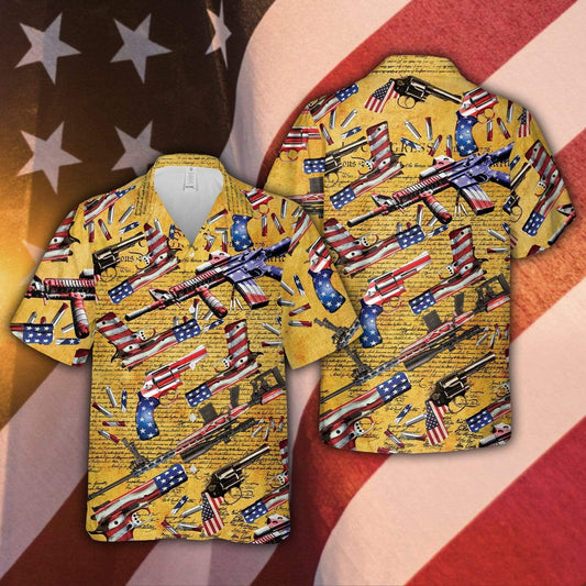 Us Flag Gun Yellow Unisex Hawaiian Shirts