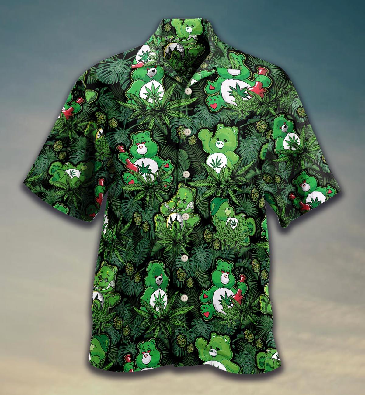 Weed Leaf Don'T Care Bear Unisex Hawaiian Aloha Shirts #Dh