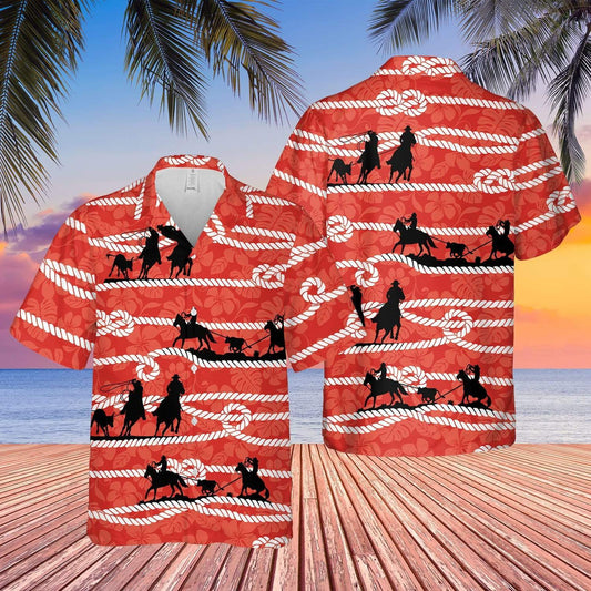 Hawaiian Aloha Shirts Team Roping Red Rope #290621L