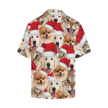 Custom Face Pet Christmas Hat Seamless Men's All Over Print Hawaiian Shirt