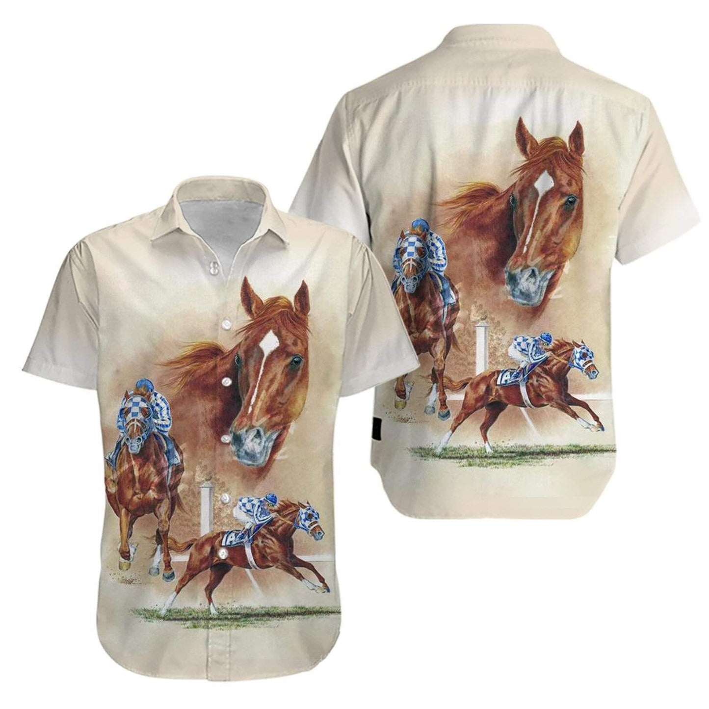 Secretariat Horse Racing painting Hawaiian Aloha Shirts 