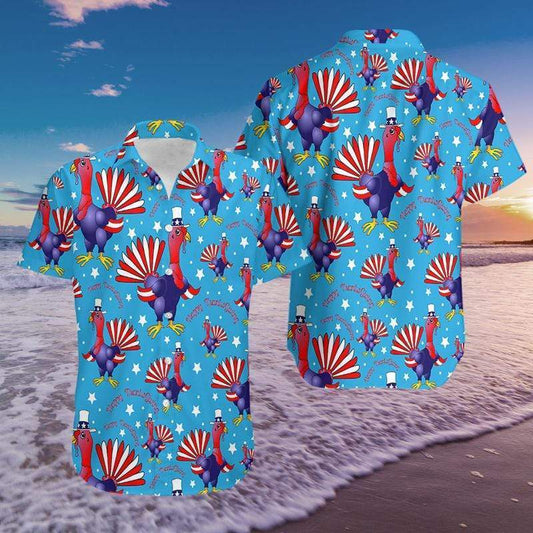 Hawaiian Aloha Shirts US Flag Turkeys Thanksgiving #411DH