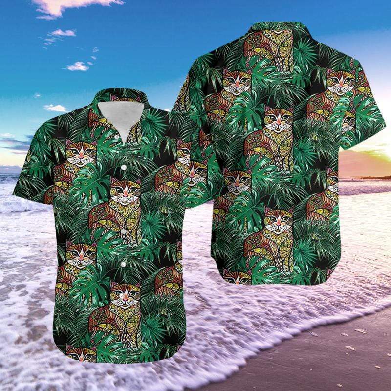 Hawaiian Aloha Shirts Awesome Cat #1301V