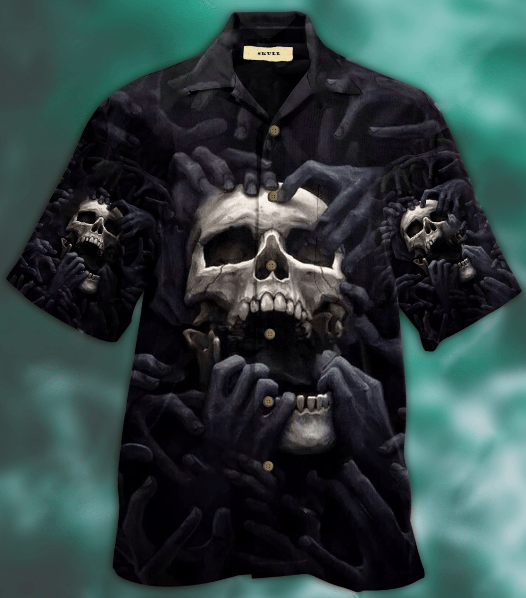 Scary Skull In The Darkness Gothic Unisex Hawaiian Aloha Shirts #H