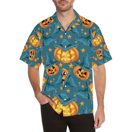 Halloween Pumpkin Witch Hat Pattern Mens All Over Print Hawaiian Shirt