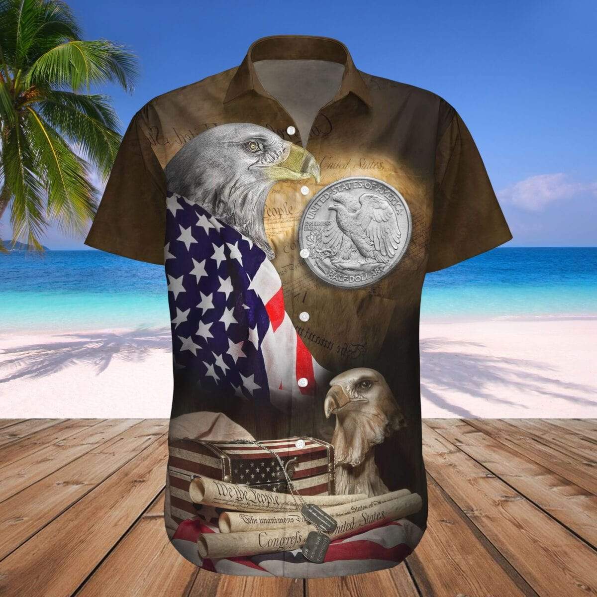 American Flag Eagle We The People Hawaiian Aloha Shirt #Va