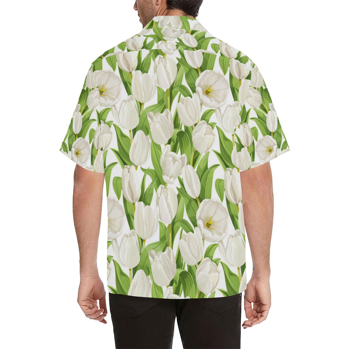 White Tulip Pattern Mens All Over Print Hawaiian Shirt