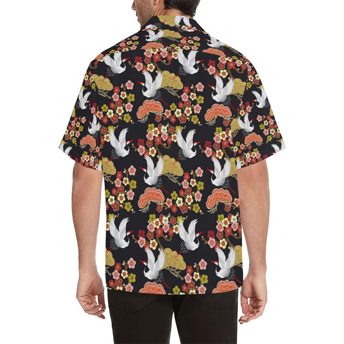Japanese Crane Pattern Mens All Over Print Hawaiian Shirt
