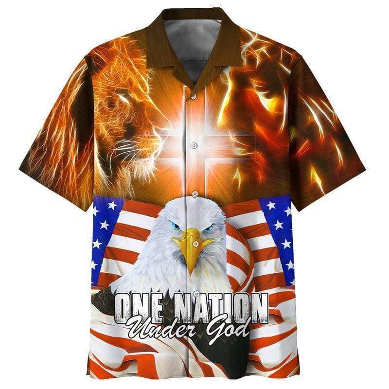 Hawaiian Aloha Shirts Jesus Lion Eagle One Nation Under God