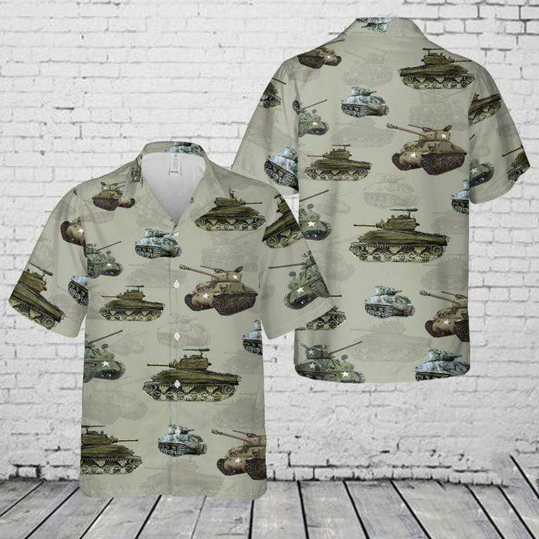 Hawaiian Aloha Shirts - Beach Shorts Us Military M4 Sherman Tank