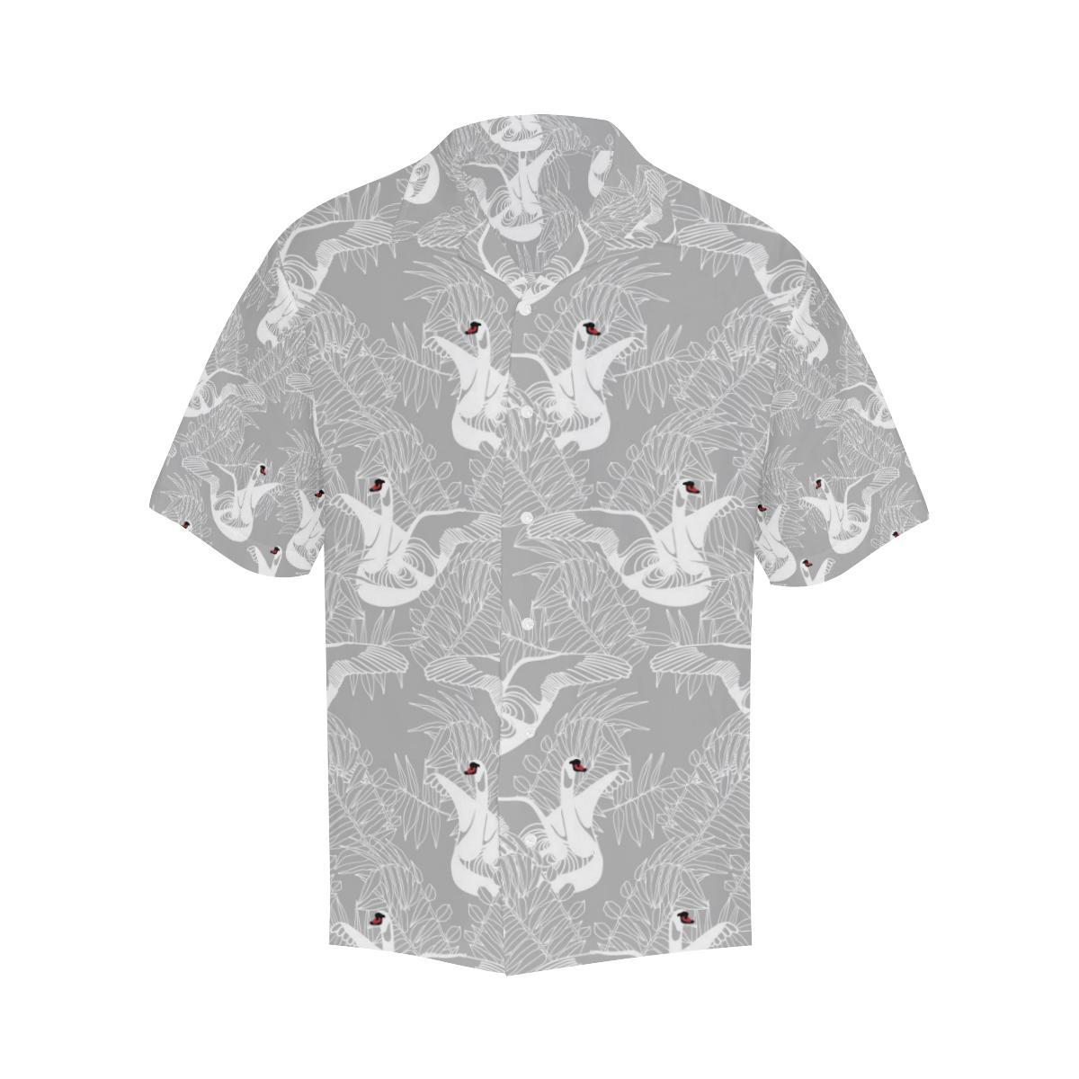 White Swan Gray Background Mens All Over Print Hawaiian Shirt