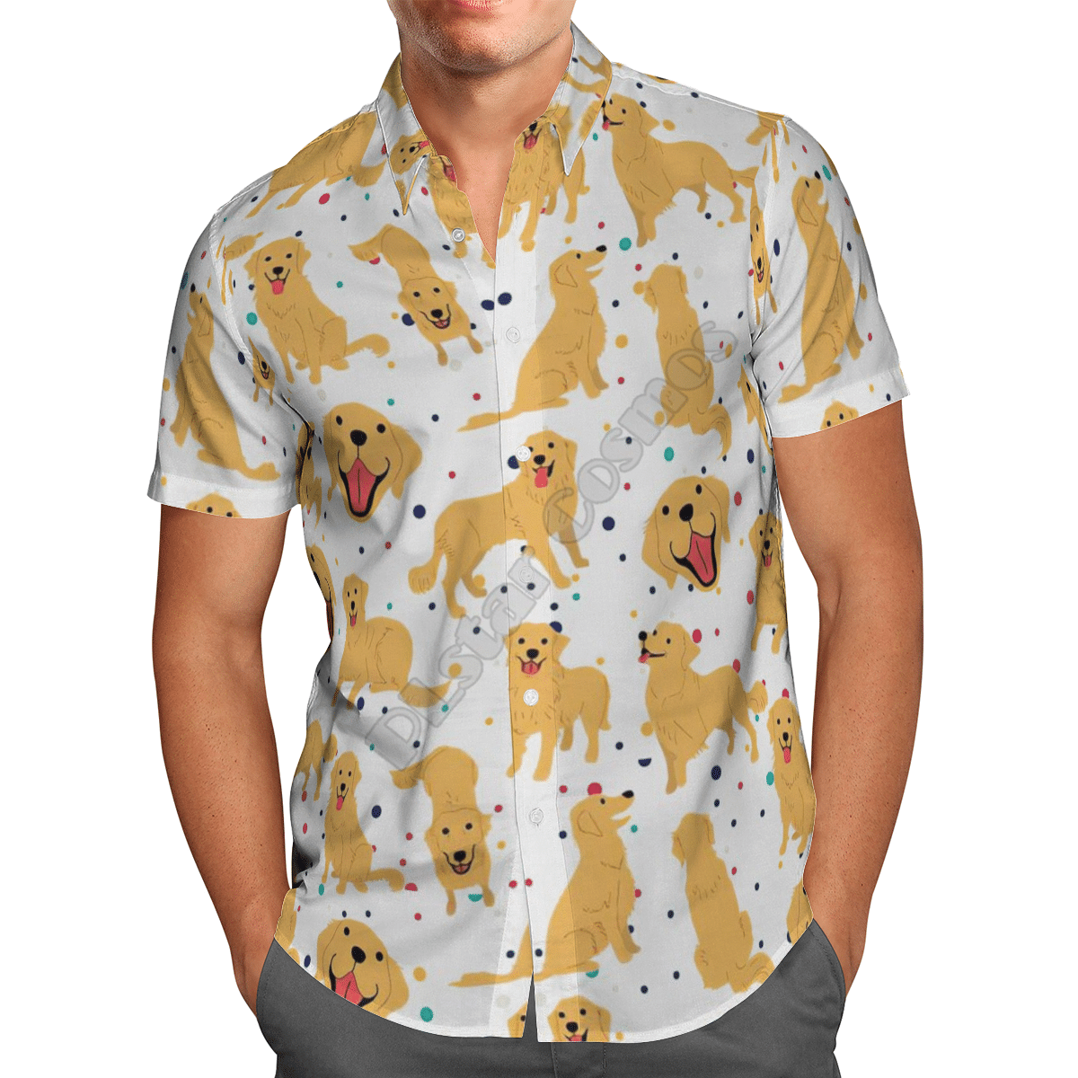 Funny Golden Retriever  White Amazing Design Unisex Hawaiian Shirt  