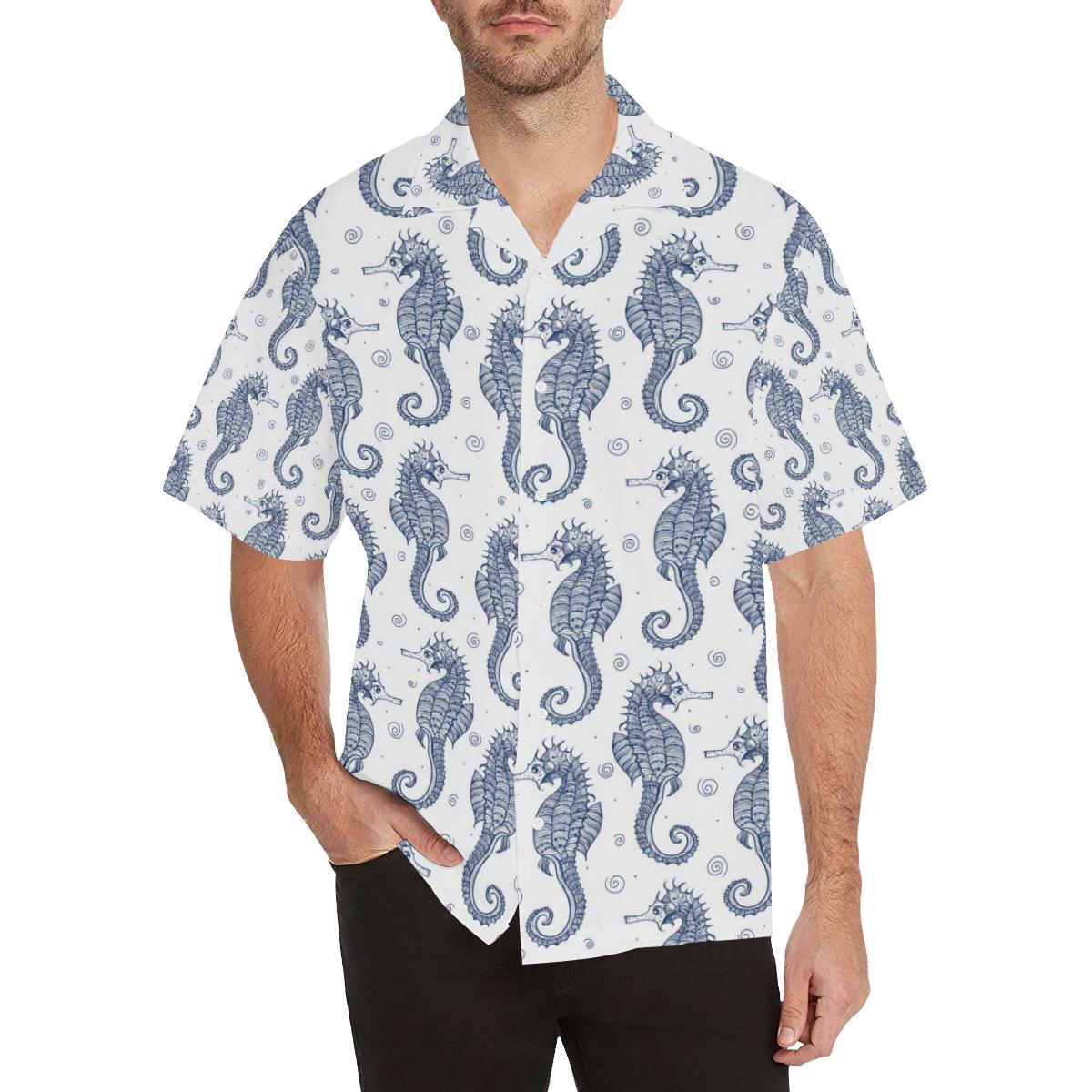 Seahorse Pattern Background Mens All Over Print Hawaiian Shirt