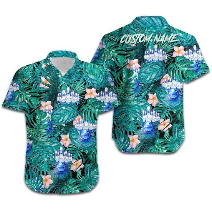 Custom Name Tropical Bowling Blue Hawaiian Aloha Shirts