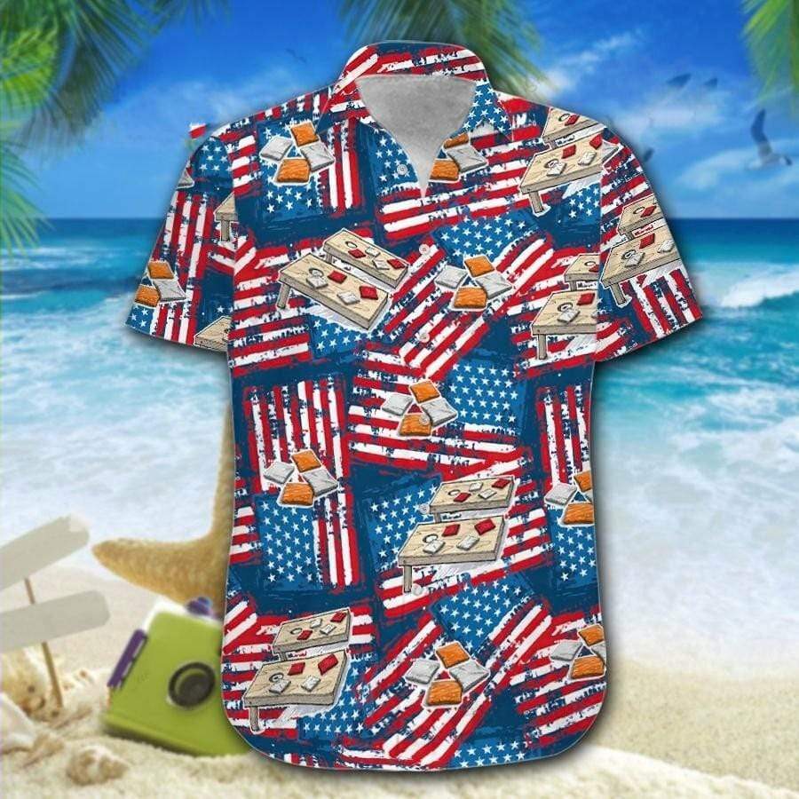 Hawaiian Aloha Shirts Cornhole American Flag