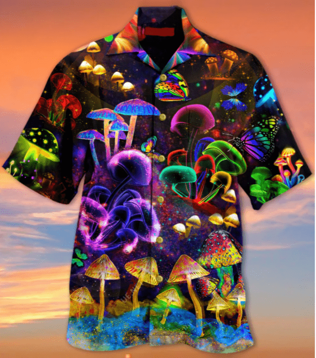 Hippie Mushroom Neon Light Hawaiian Aloha Shirts #H