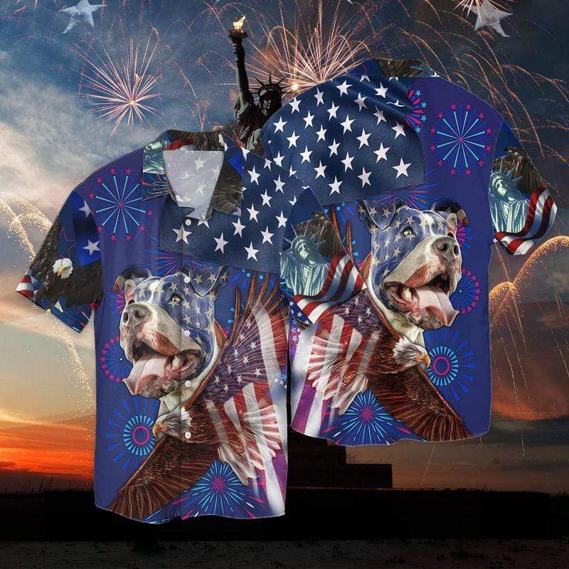 American Pit Bull On Independence Day Firework Unisex Hawaiian Shirts