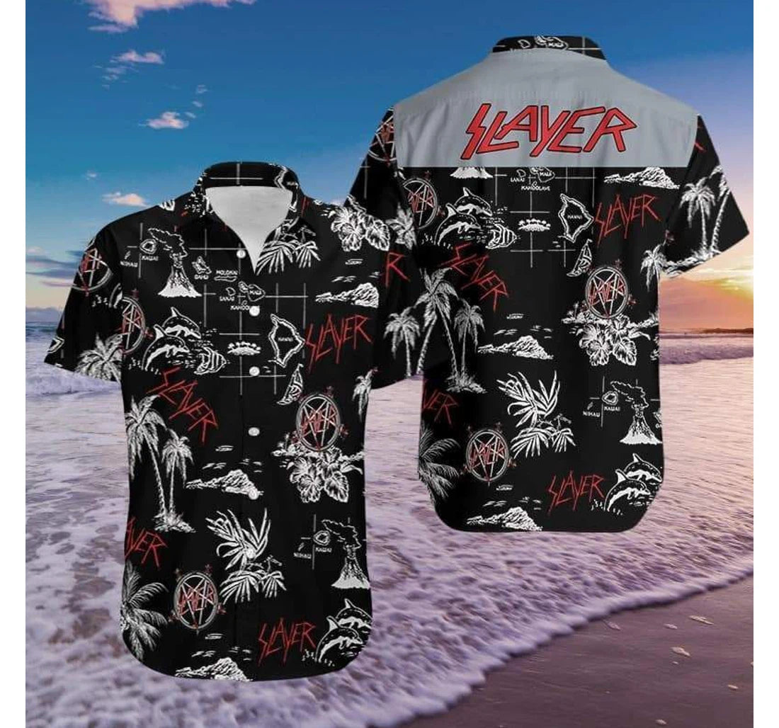 This Awesome Slayer Black And White L Hawaiian Shirt, Button Up Aloha Shirt For Men, Women