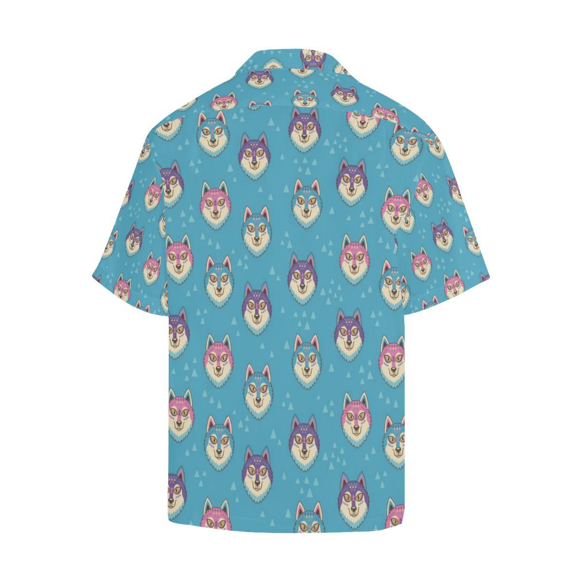 Siberian Husky Head Pattern Mens All Over Print Hawaiian Shirt