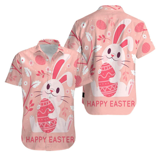 Bunny Pink Happy Easter Day Hawaiian Aloha Shirts #V