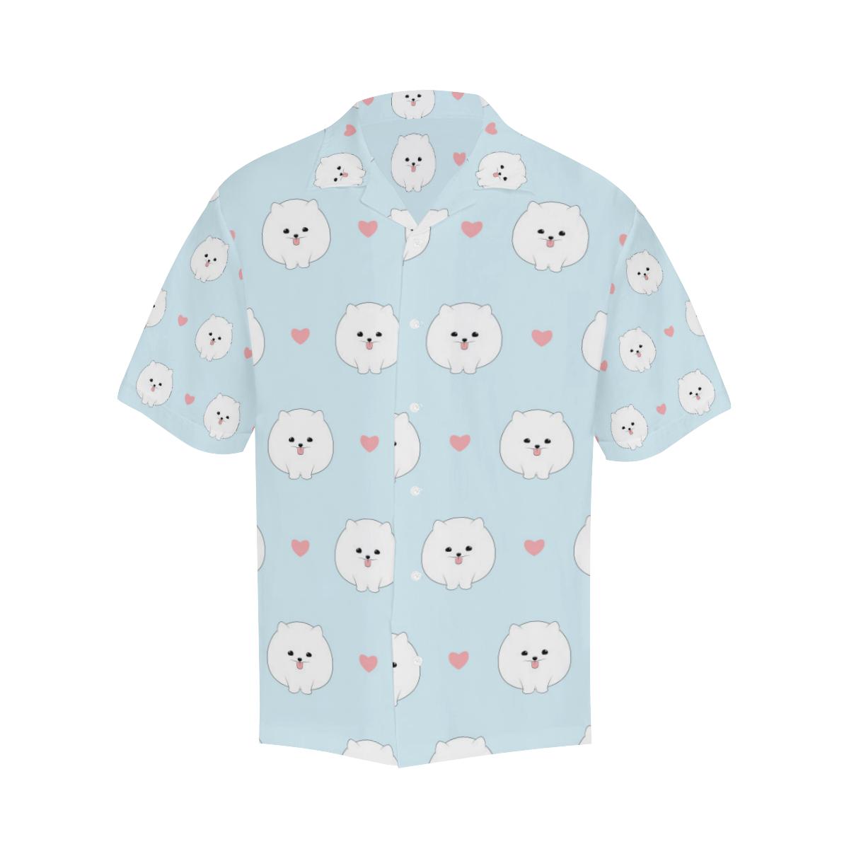 White Cute Pomeranian Pattern Mens All Over Print Hawaiian Shirt