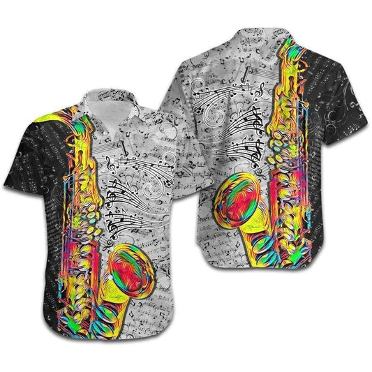 Hawaiian Aloha Shirts Saxophone Colorful Line Music Note