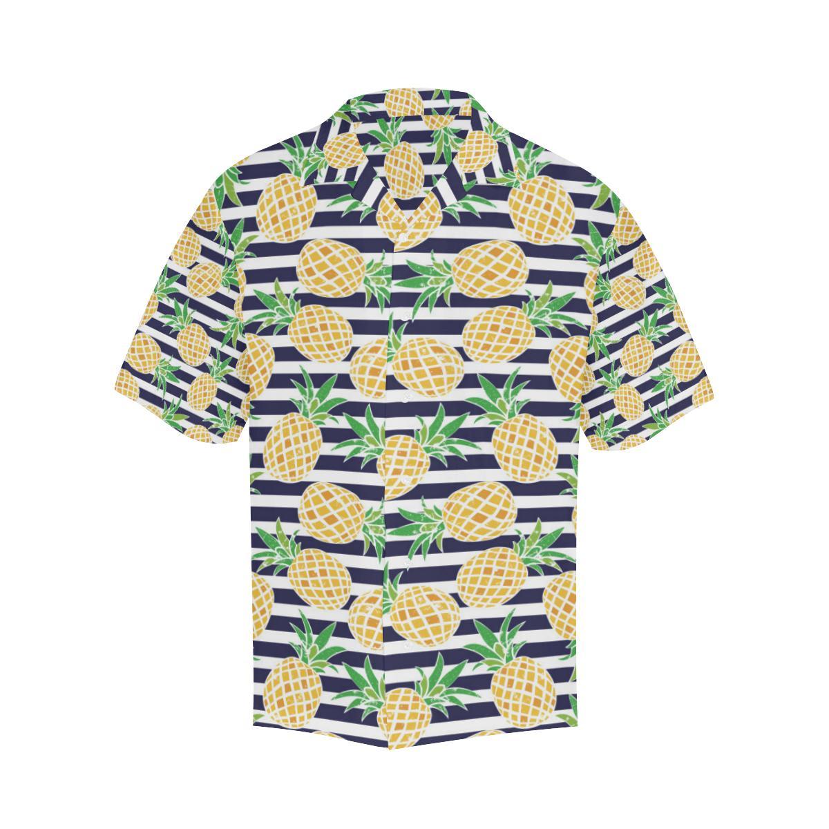 Pineapples Pattern Striped Background Mens All Over Print Hawaiian Shirt