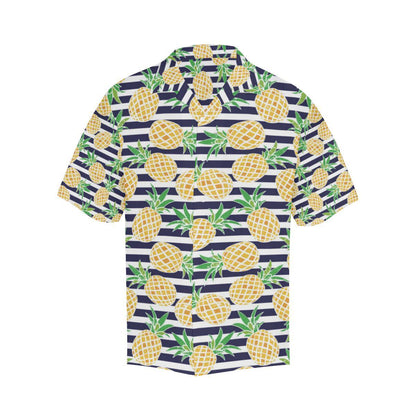 Pineapples Pattern Striped Background Mens All Over Print Hawaiian Shirt