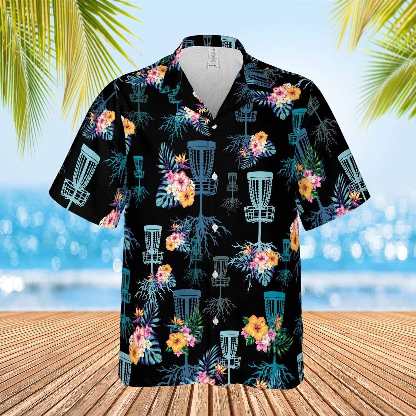 Hawaiian Aloha Shirts Disc Golf Floral On Black #100621H