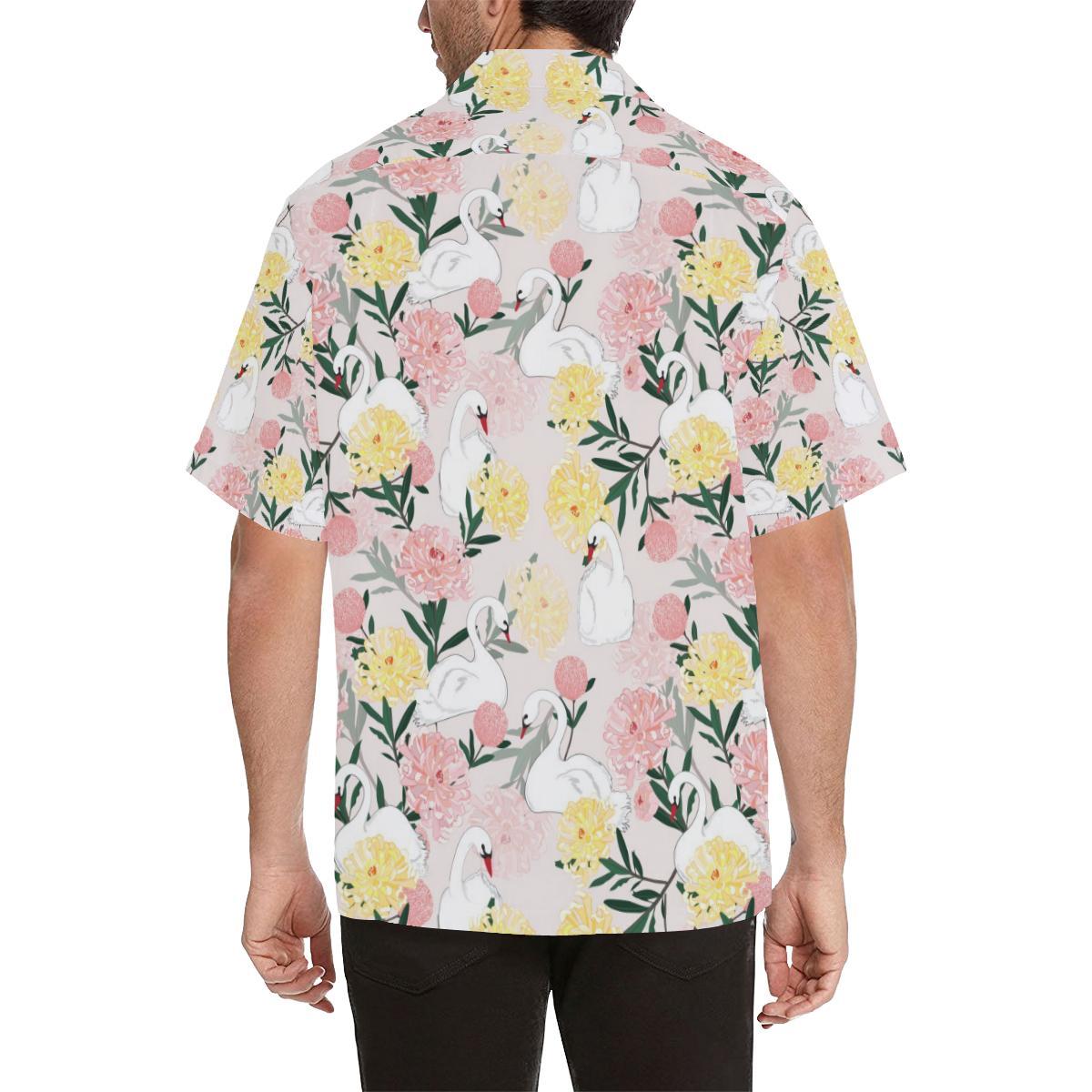 Swan Flower Pattern Mens All Over Print Hawaiian Shirt