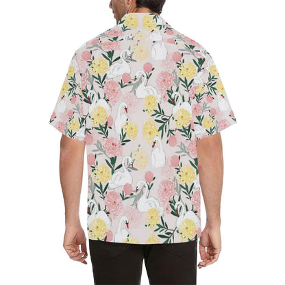 Swan Flower Pattern Mens All Over Print Hawaiian Shirt