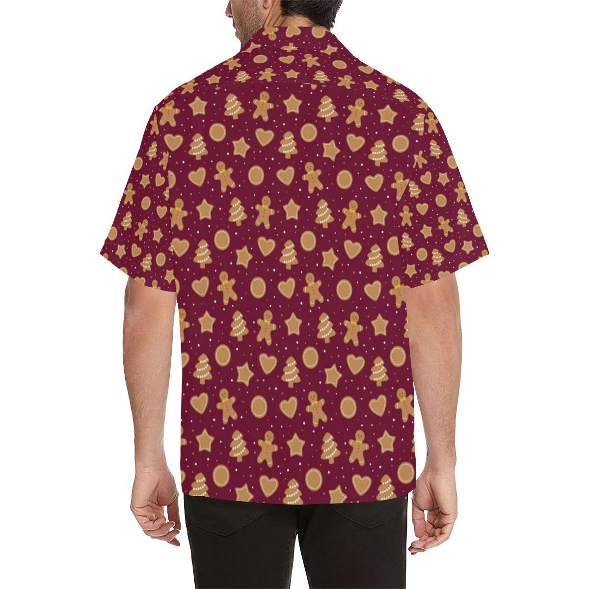 Christmas Ginger Cookie Pattern Background Mens All Over Print Hawaiian Shirt