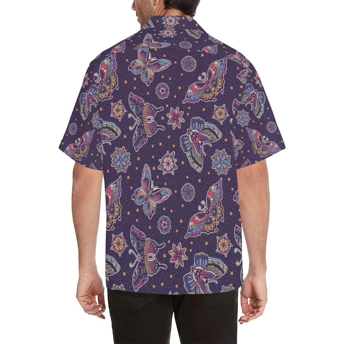 Butterfly Star Pokka Dot Pattern Mens All Over Print Hawaiian Shirt