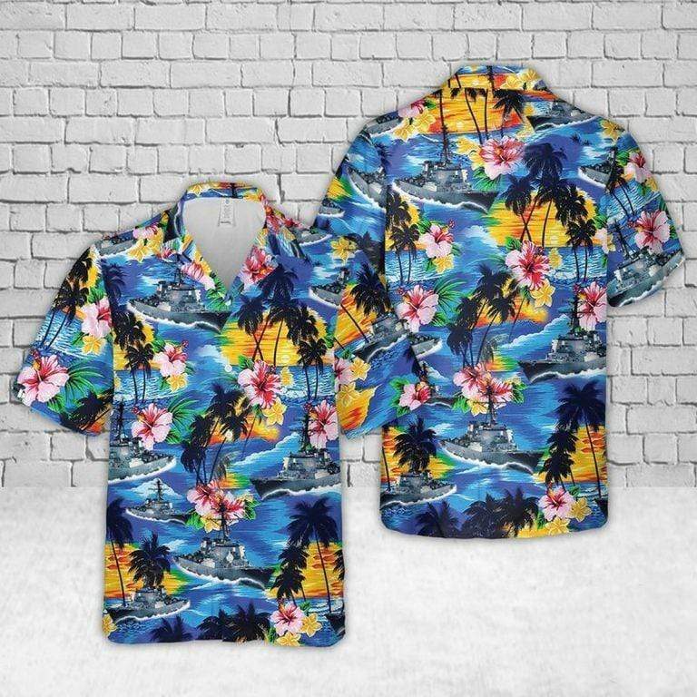 Hawaiian Aloha Shirts - Beach Shorts Navy Uss Barry