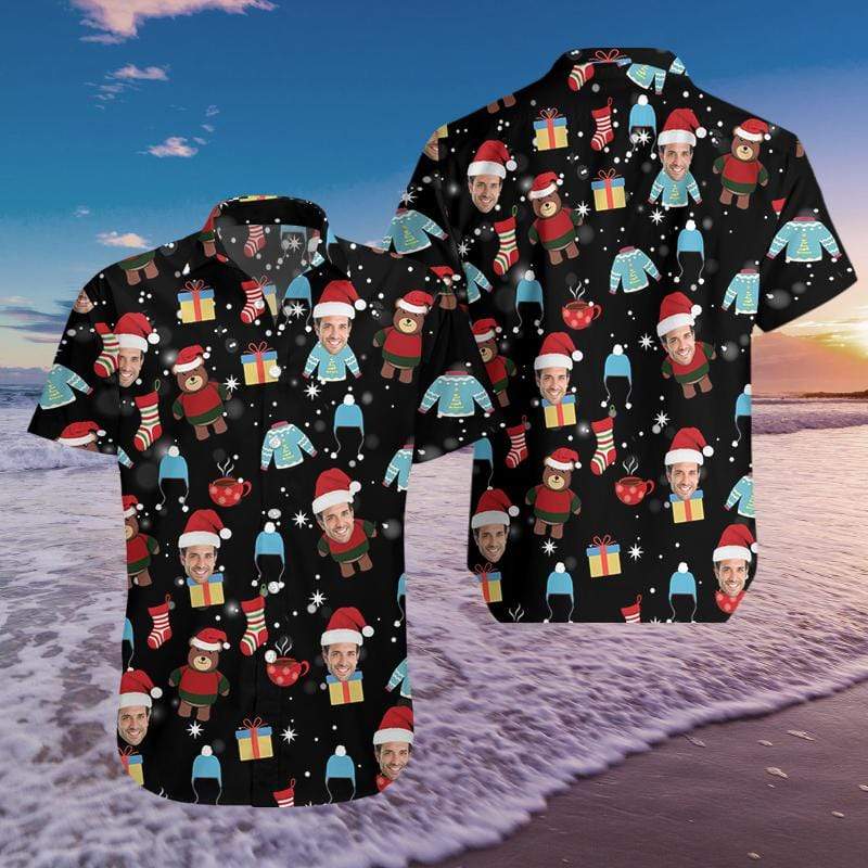 Custom Face Christmas Black Hawaiian Aloha Shirts 