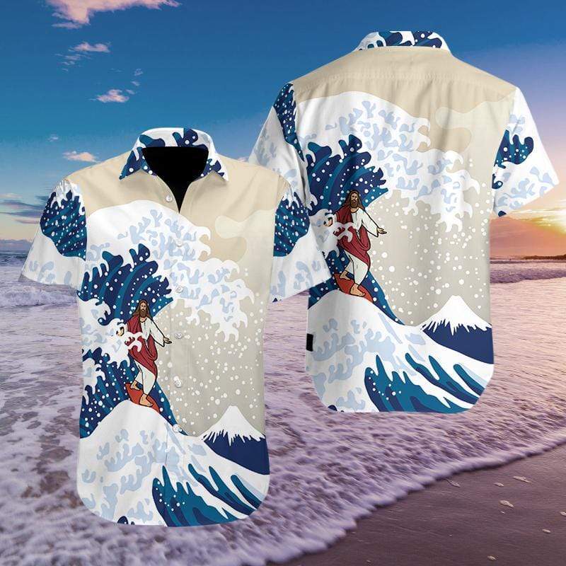 Hawaiian Aloha Shirts Jesus Surfing #809L