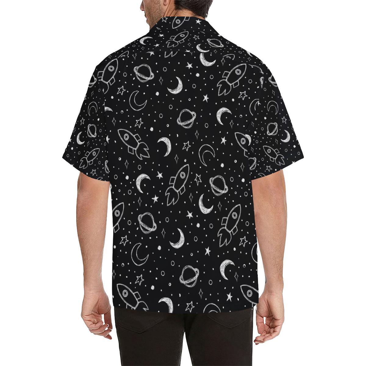 Hand Drawn Space Rocket Star Planet Mens All Over Print Hawaiian Shirt