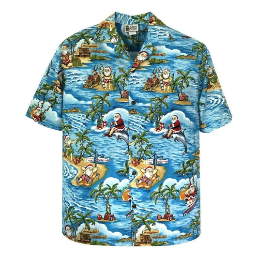 Funny Santa Claus Surfing Dolphin Summer Hawaiian Aloha Shirts