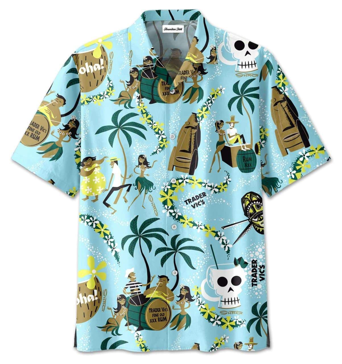 Trader Aloha Tiki Tiki Bar Hawaiian Aloha Shirts #Dh