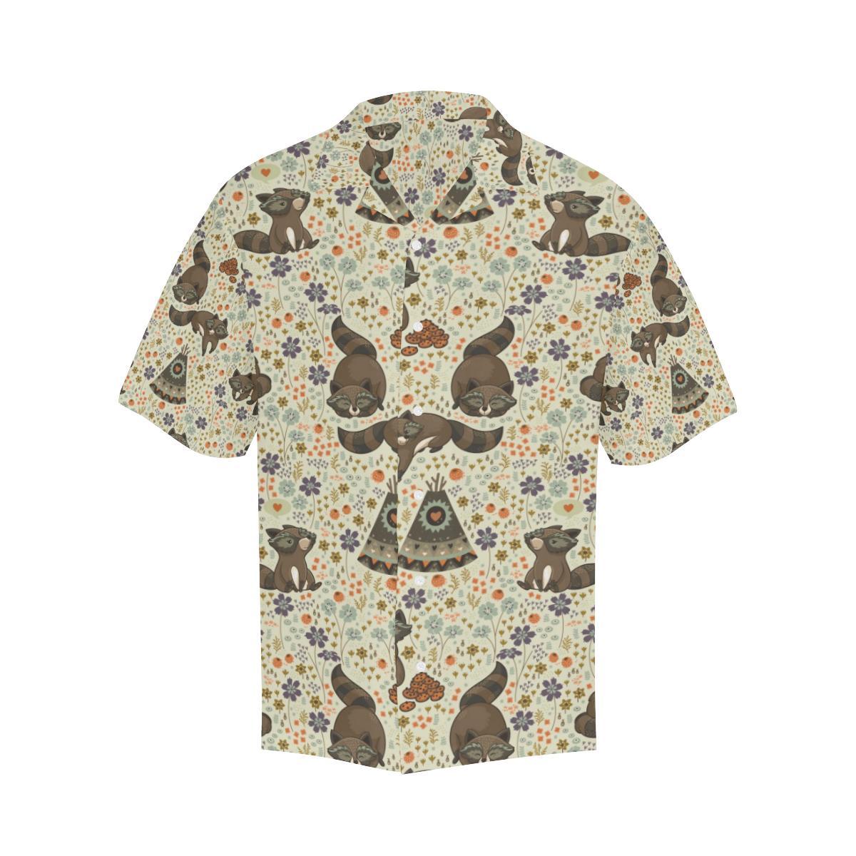 Raccoon Pattern Mens All Over Print Hawaiian Shirt