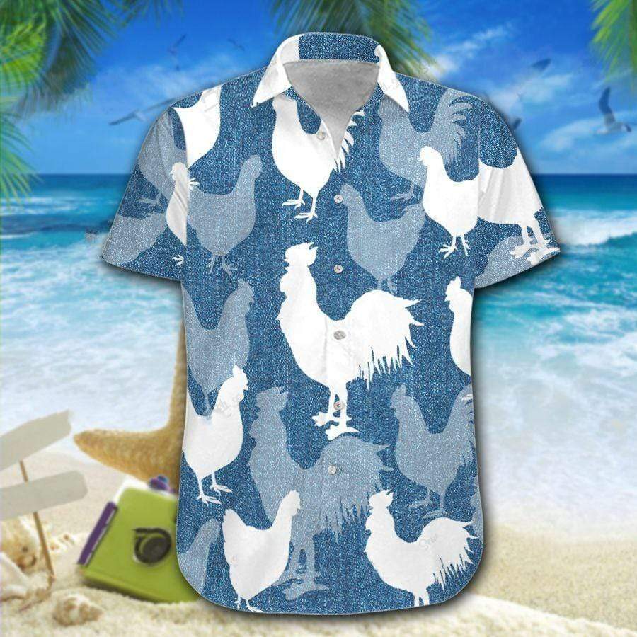 Hawaiian Aloha Shirts Chicken Blue Pattern