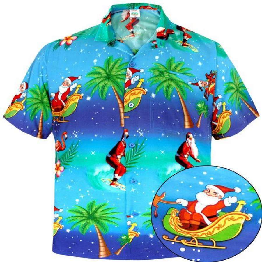 Hawaiian Aloha Shirts Christmas Santa Coconut Tree