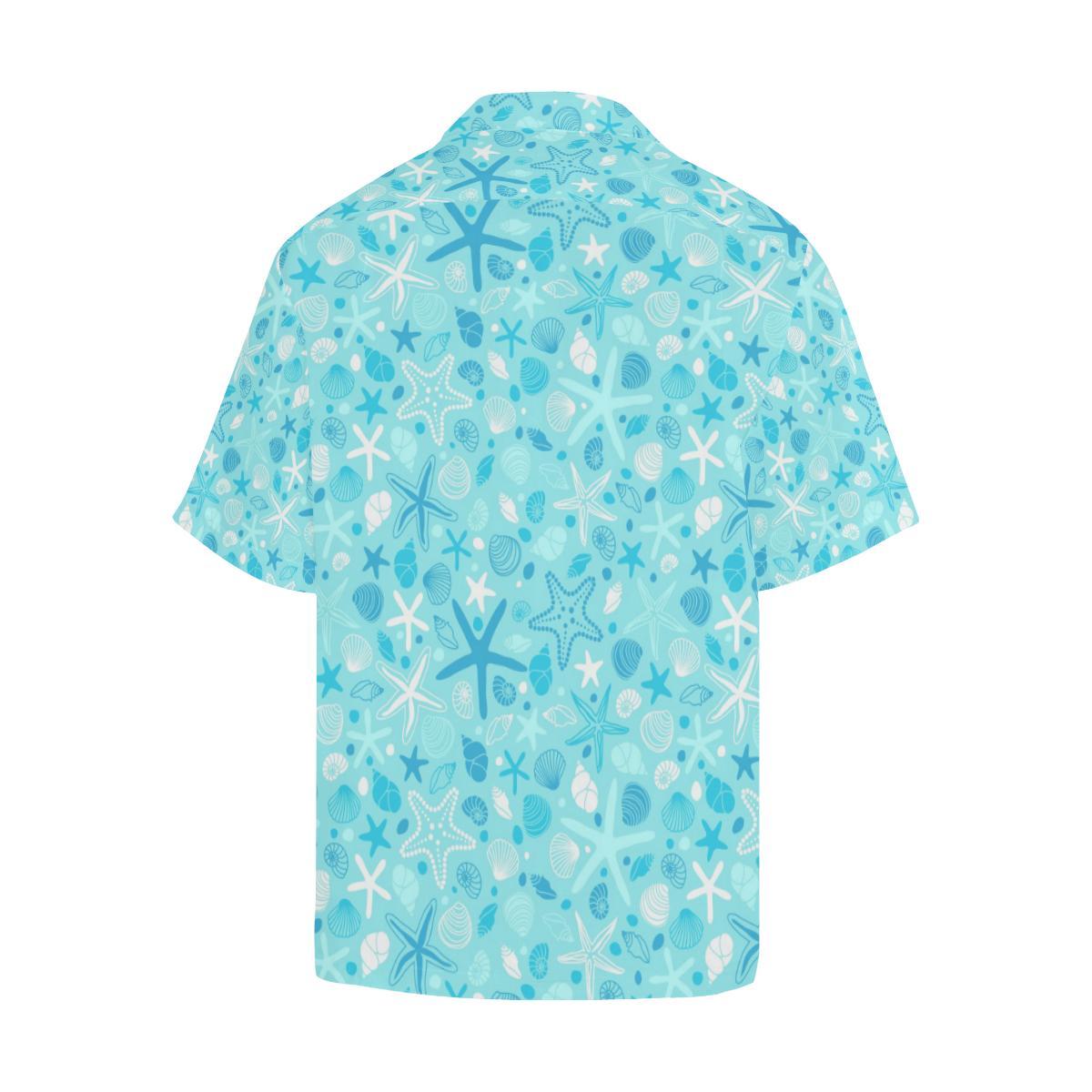 Starfish Shell Blue Theme Pattern Mens All Over Print Hawaiian Shirt