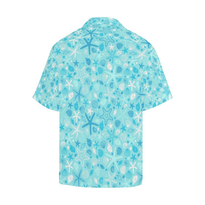 Starfish Shell Blue Theme Pattern Mens All Over Print Hawaiian Shirt