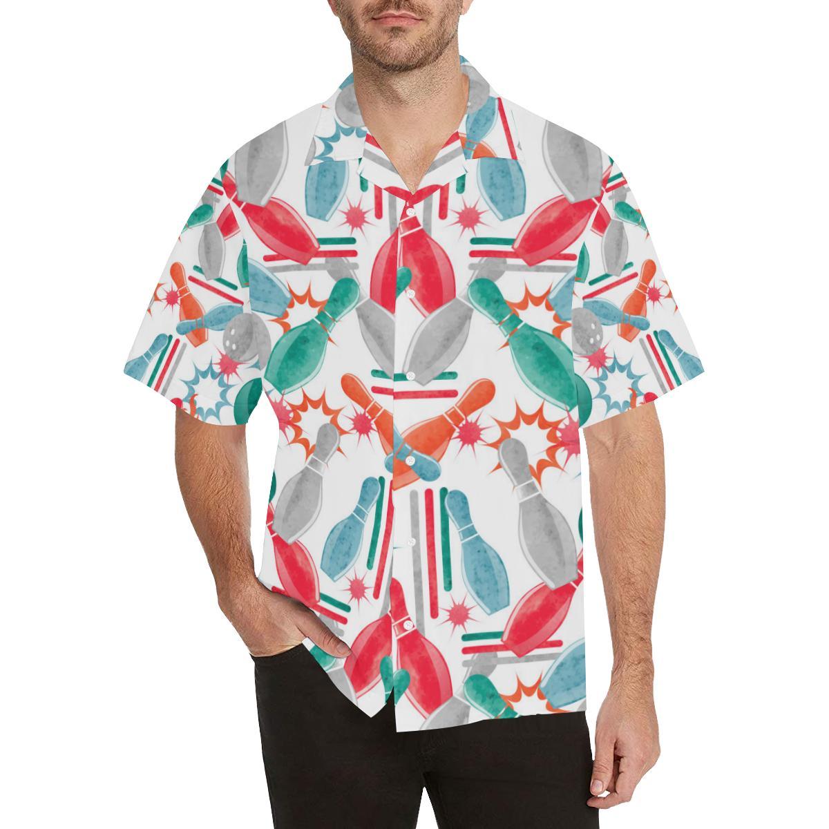 Watercolor Bowling Pattern Mens All Over Print Hawaiian Shirt